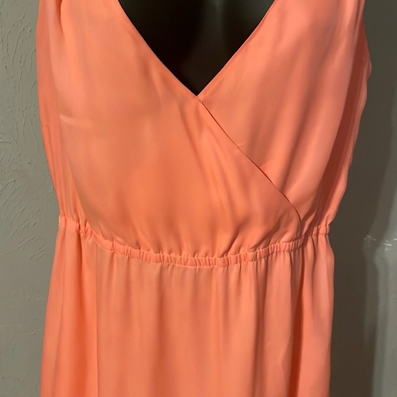 S/P American Eagle peach orange pink sleeveless v-neck lined midi dreas - Picture 6 of 14